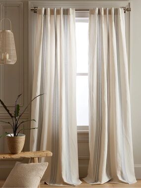 NWT QUINCE Set Of 2 48x84 Coastal Stripe Linen Cotton Curtains 9204